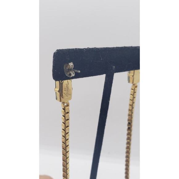 Gold Long Spike Box Chain Drop Earrings Smokey Topaz Crystal Stone Dangle - Picture 3 of 6